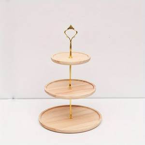 Support à gâteau moderne à 2 niveaux en bois avec finition élégante pour desserts et présentation de table de luxe - Product Image 2
