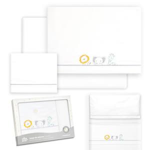 Lot de 3 draps de lit pour bébé modèle SELVA pour berceau, 100 % coton, technique de tissage avec motif à personnages - Product Image 1