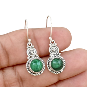 Boucles d'oreilles pour femmes Boucles d'oreilles de fiançailles en malachite Boucles d'oreilles en argent sterling 925 pour mariage Cadeau de mariage Bijoux - Product Image 1