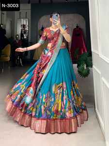 Lehenga Choli de estilo paquistaní indio más hermoso para mujer, boda, diseño indio, Full Tussar Silk Lehenga Choli para mujer - Product Image 6