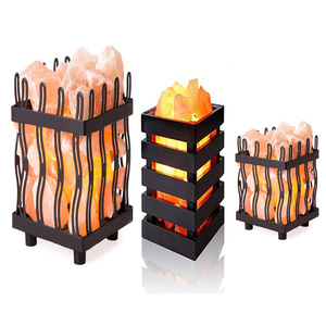 Fabricant Maison Offre Spéciale Lampe moderne sculptée à la main en sel naturel de l'Himalaya avec base en acier Style panier décoratif pour la maison OEM - Product Image 5