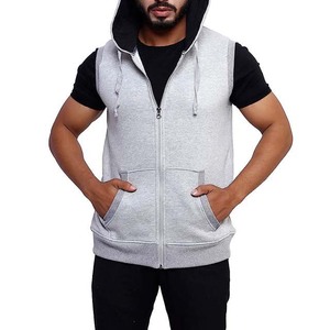 Sudadera con capucha sin mangas transpirable personalizada para hombre, longitud regular patrón sólido Material de algodón OEM ODM servicio cremallera chaleco con capucha - Product Image 1