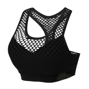 Soutien-gorge de sport en maille évider haut de sport sans couture Fitness Yoga soutiens-gorge femmes haut de gymnastique rembourré gilet de course une épaule soutien-gorge de sport - Product Image 5