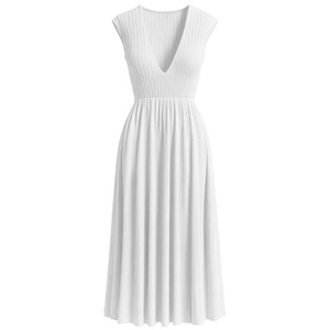 Robe midi décontractée de bureau pour femmes, col rond, manches courtes, droite, simple, en nylon côtelé, respirante, vente en gros - Product Image 1