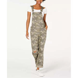 Tuta da donna Vanilla Star verde a vita alta, vestibilità ampia, stile casual, mimetica, strappata, in denim lavato, con stampa estiva per le vacanze - Product Image 1