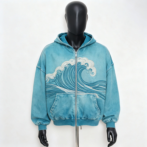 Custom Embroider Hoodies Boxy Designer Drop Shoulder Cotton Graphic Thick Hoodie Distressed Washed Zip up Hoodie Unisex hoodie - Product Image 1