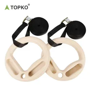 TOPKO Strength Training Wooden Gym Rings For Workout Ring Power Training Fitness Equipment Birch Wood Hanging Rings