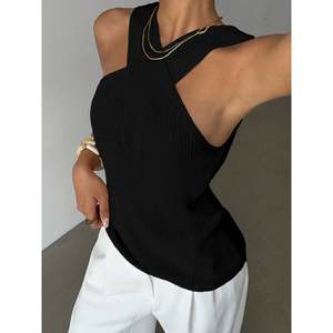 Women's Casual Print <b>Wrap</b> Halter Knit Top Short Length for Spring & Summer - Product Image 4