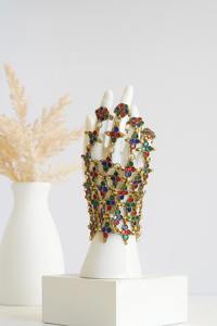 Collier ras du cou afghan Kuchi ultra long et exquis avec des pierres de formes colorées vibrantes, filigranes argentées artisanales complexes - Product Image 6