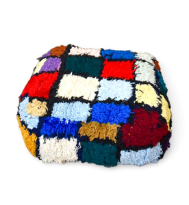 Puf marroquí Boucherouite cuadrado hecho a mano, cojín bereber, colorido, bohemio, vintage, patchwork, multifuncional, decorativo - Product Image 3