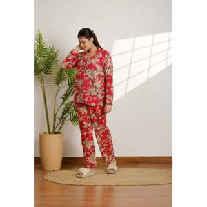 Women's Floral Cotton <b>Pajama</b> Set Soft and Breathable Summer Sleepwear Button Closure ODM Homewear Bridal Bridesmaid - Product Image 5