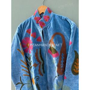 Boho <b>Velvet</b> Quilted Jacket Floral Embroidery Jacket With Inside Cotton Lining Boho Hippies Jacket Short Party Wear <b>Coat</b> - Product Image 4