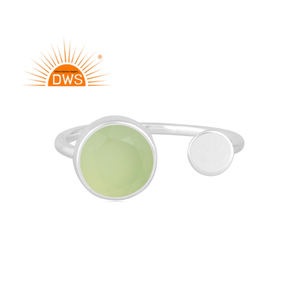 Hot selling fine sterling silver natural Prehnite Chalcedony gemstone <b>adjustable</b> <b>ring</b> custom jewelry manufacturer - Product Image 1