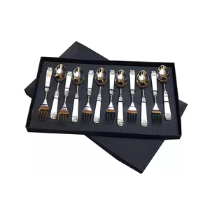ชุดเครื่องใช้บนโต๊ะอาหารทำจากสแตนเลสมีด้ามจับ12ชิ้นงานหัตถกรรมของราชวงศ์พร้อมกล่องบรรจุของขวัญ - Product Image 1