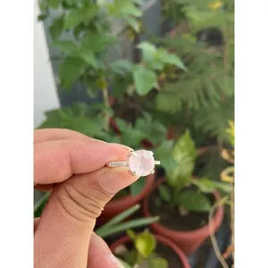 Rose Quartz Engagement Round <b>Ring</b> 925 Sterling Silver Handmade Gemstone <b>Ring</b> Wholesale Jewelry Supplier - Product Image 2