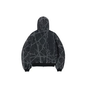 Sweat à capuche zippé noir pour homme avec logo personnalisé, motif déchiré en jean de haute qualité - Product Image 4