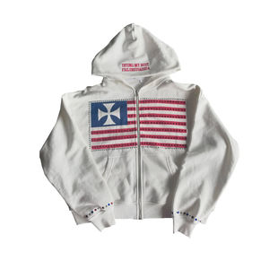 Fabricant de sweat-shirts à capuche zippés en molleton français lourd de 420 g/m², coupe carrée, avec strass - Product Image 1