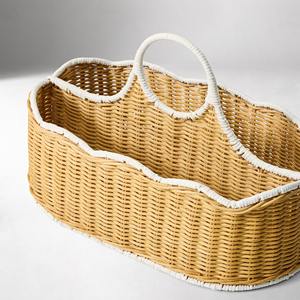 Panier de rangement pour enfants en rotin naturel à bords festonnés avec poignée, fait à la main, organisateur de jouets en osier, décoration de chambre de bébé - Product Image 2