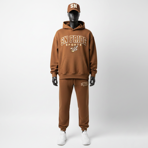 Survêtement décontracté unisexe d'hiver à capuche uni 100% coton à manches longues Ensemble de jogging 2 pièces Broderie Respirant - Product Image 1