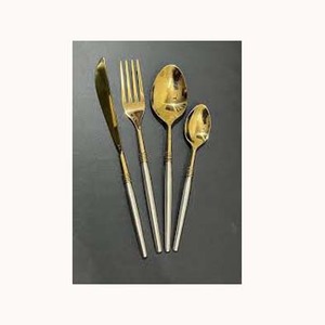 Ensemble de vaisselle en métal avec LOGO personnalisé ensemble de couverts de qualité supérieure en or brillant poli miroir ensemble de couverts à long manche rond en argent - Product Image 1