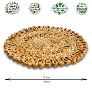 Mantel individual de yute trenzado a mano de 15 pulgadas listo para enviar con borde en bucle respetuoso con el medio ambiente resistente al calor al por mayor - Product Image 2