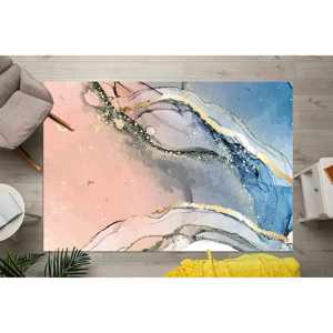 Blue and Pink Marble <b>Chenille</b> <b>Rug</b>: Contemporary Accent <b>Rug</b>,With Pile Soft <b>Rug</b> - Product Image 1