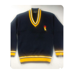 Suéteres de uniforme escolar sin mangas con cuello en V de punto acrílico azul marino de alta calidad para niños Unisex en todo el mundo - Product Image 1