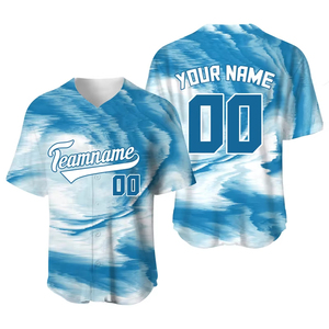 Nueva camiseta de béisbol corta personalizable para mujer, ropa de softball americana cosida en azul bebé económica - Product Image 3