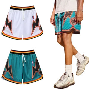 Pantalones cortos de baloncesto con logotipo bordado con apliques de malla supercómodos para hombre, cintura elástica deportiva con cordón, pantalones cortos de entrenamiento - Product Image 4