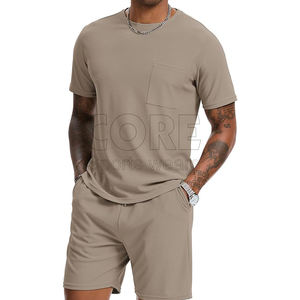 2025 vente en gros hommes T-Shirt Shorts décontracté Shorts 2 pièces ensembles de vêtements d'extérieur respirant couleur unie Shorts ensembles - Product Image 3