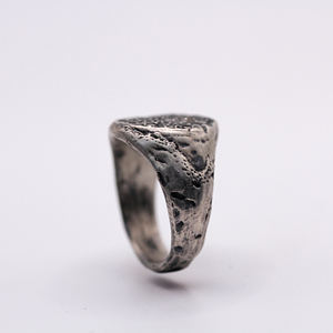 Handmade Luxury 925 Sterling Silver Signet Ring <b>Brown</b> Diamond Octagonal Texture Wide Band for Wedding Party Anniversary Made - Product Image 2