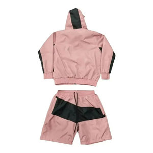 Vente en gros personnalisé 100% polyester nylon hommes design haute qualité deux pièces à capuche fermeture éclair coupe-vent ensembles courts - Product Image 4