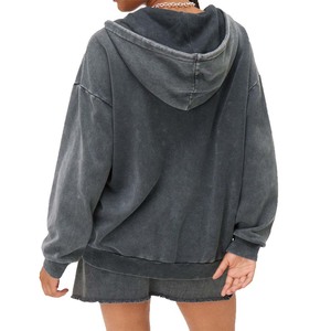 Venta al por mayor de ácido personalizado Zip up Hoodie para las mujeres sólido Vintage Look Oversized poliéster algodón Casual invierno ecológico - Product Image 4