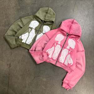 Streetwear unisexe de haute qualité, lavé et lourd, surdimensionné, imprimé bouffant, crop top, sweat à capuche pour hommes, vente en gros avec logo personnalisé - Product Image 3