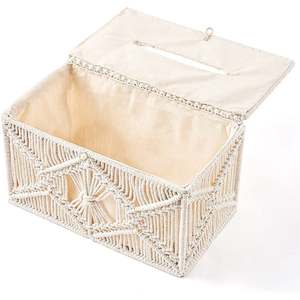 Caja de pañuelos de macramé de algodón natural, cubierta de cubo bohemio hecha a mano para un hogar acogedor e interiores modernos - Product Image 1
