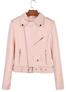 Chaqueta de Motociclista de Cuero Casual para Mujer, Ropa de Invierno, Venta al por Mayor, Cuero Genuino de Alta Calidad, Estilo de Moda ROSA - Product Image 2