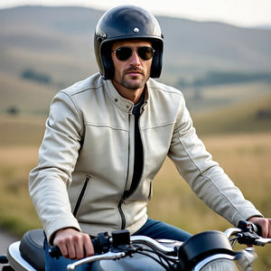 Chaquetas de motorista con cremallera para hombre, prendas de vestir exteriores de cuero genuino personalizadas | Chaqueta de moto de piel de oveja a la moda con cuello de plumón para hombre - Product Image 3