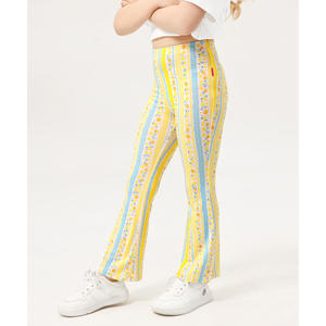 Pantalon pour enfants en bambou à taille haute avec bas évasé, respirant et décoré de motifs - Product Image 1