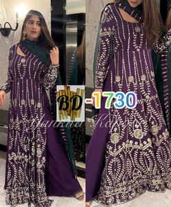 Fulpari été ethnique indien Georgette Salwar Kameez costume avec broderie Style Vintage fête y compris ensemble Dupatta - Product Image 5