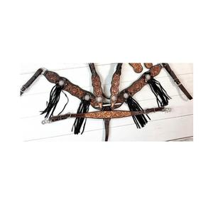 Circunferencia de cuero marrón de alta calidad, cuello de cabeza y pecho con diseño de herramientas florales y accesorios de equitación ecuestre Conchos - Product Image 3