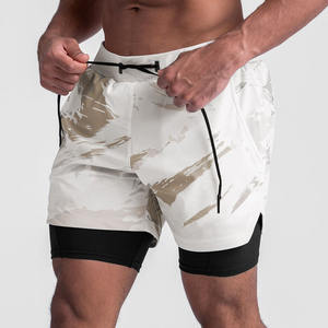 Pantalones cortos dobles de secado rápido para hombre, para entrenamiento y correr, con cordón, uso en gimnasio, decoración lavada de talla grande - Product Image 1
