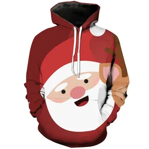 2025 personalizado Navidad Sudadera con capucha pulóver verde rojo 3D diseño de impresión Navidad Sudadera con capucha lindo divertido ciervo Navidad Sudadera con capucha - Product Image 4