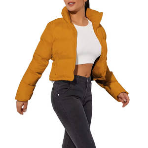 Blouson matelassé court pour femme, chaud, look décontracté, vêtement d'hiver, fermeture éclair sur le devant, col montant, manches longues, poche, coupe-vent - Product Image 3