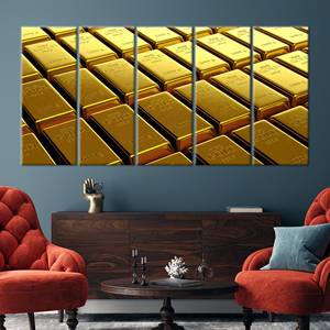 Tableau sur toile imprimé avec des barres d'or élégantes pour une décoration moderne, 5P : encadré - Product Image 1