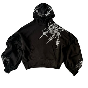 Sudadera con Capucha Personalizada para Hombre, Estilo Gótico Otoñal, con Estampado Puff, Cierre de Cremallera, Transpirable, Holgada, Estilo Urbano, Vintage, 100% Algodón - Product Image 1