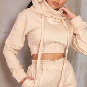 Conjunto de Sudadera con capucha de algodón de rizo francés personalizado conjunto de sudaderas con capucha recortadas dobladillo con cordón de gran tamaño y conjunto de pantalones de chándal - Product Image 5