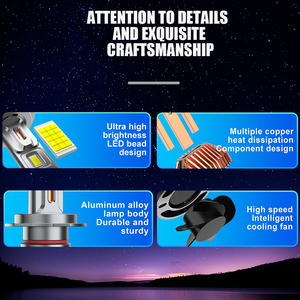 ไฟหน้ารถ LED H7ท่อทองแดง4ท่อสว่างมาก HB3 HB4ไฟหน้ารถ H4 H11 9005 9006 9012 200W - Product Image 6