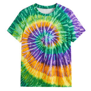 T-shirt d'été à manches courtes personnalisé pour femmes T-shirt en coton uni à col rond, décontracté et ample, imprimé cravate Diye pour femmes - Product Image 1