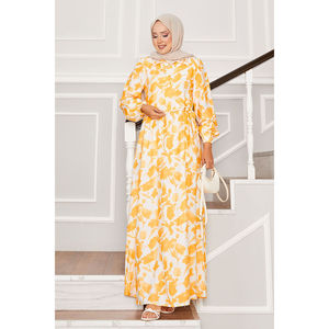 Robe moutarde à motif floral avec col chemise, liens latéraux, taille élastique, décontractée, respirante, pour femme de bureau, XS, pour les fêtes de jour, OEM/ODM - Product Image 4