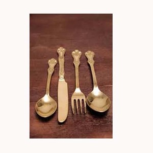 Cubiertos únicos de diseño en relieve, juego de cubiertos de acero inoxidable con mango martillado chapado en oro para el regreso a la escuela - Product Image 1